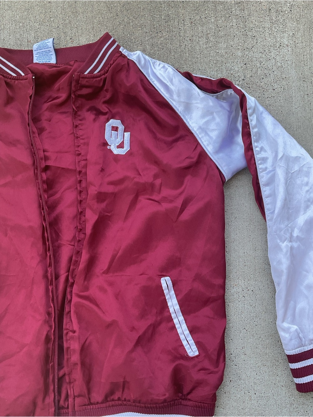 Vintage Oklahoma Sooners OU Satin Bomber Jacket Crimson White Full Zip Men’s